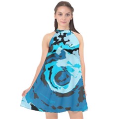 Abstract Art Halter Neckline Chiffon Dress 