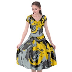 Abstract Art Cap Sleeve Wrap Front Dress