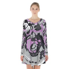 Abstract Art Long Sleeve Velvet V-neck Dress by ValentinaDesign