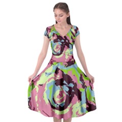 Abstract Art Cap Sleeve Wrap Front Dress