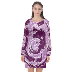 Abstract Art Long Sleeve Chiffon Shift Dress 