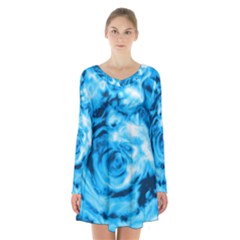 Abstract Art Long Sleeve Velvet V-neck Dress by ValentinaDesign