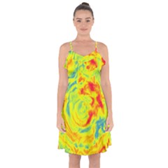 Abstract Art Ruffle Detail Chiffon Dress