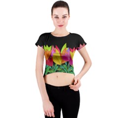 Tulips Crew Neck Crop Top by ValentinaDesign