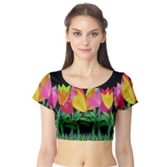 Tulips Short Sleeve Crop Top (tight Fit) by ValentinaDesign