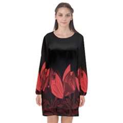 Tulips Long Sleeve Chiffon Shift Dress 