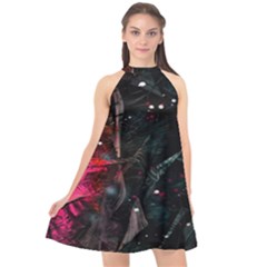 Abstract Design Halter Neckline Chiffon Dress 