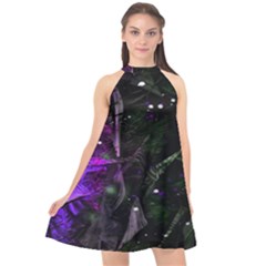 Abstract Design Halter Neckline Chiffon Dress 