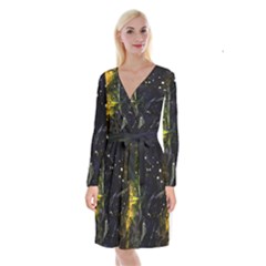 Abstract Design Long Sleeve Velvet Front Wrap Dress