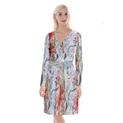 Abstract Design Long Sleeve Velvet Front Wrap Dress