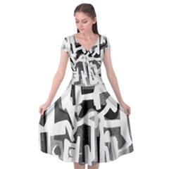 Abstract Art Cap Sleeve Wrap Front Dress