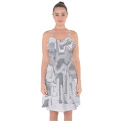 Abstract Art Ruffle Detail Chiffon Dress