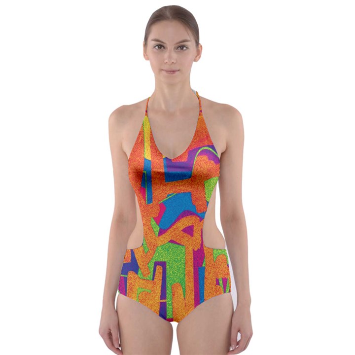 Abstract art Cut-Out One Piece Swimsuit