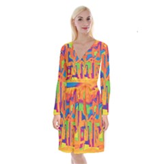 Abstract Art Long Sleeve Velvet Front Wrap Dress by ValentinaDesign