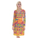 Abstract art Long Sleeve Velvet Front Wrap Dress View1