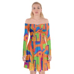 Abstract Art Off Shoulder Skater Dress