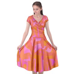 Abstract Art Cap Sleeve Wrap Front Dress