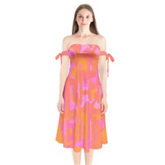 Abstract Art Shoulder Tie Bardot Midi Dress