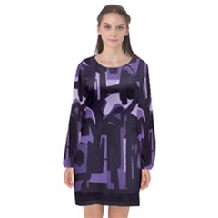 Abstract Art Long Sleeve Chiffon Shift Dress 