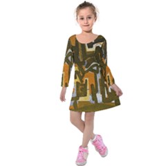 Abstract Art Kids  Long Sleeve Velvet Dress by ValentinaDesign