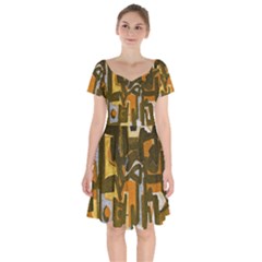 Abstract Art Short Sleeve Bardot Dress by ValentinaDesign