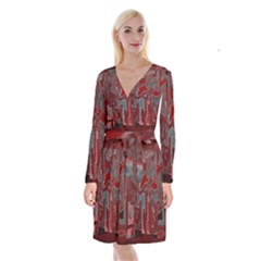 Abstract Art Long Sleeve Velvet Front Wrap Dress by ValentinaDesign