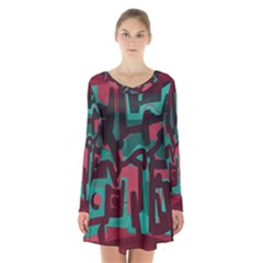 Abstract Art Long Sleeve Velvet V-neck Dress by ValentinaDesign