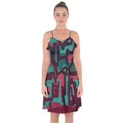 Abstract Art Ruffle Detail Chiffon Dress