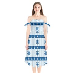 Sea Pattern Shoulder Tie Bardot Midi Dress by Valentinaart