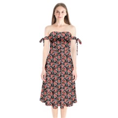 Roses Pattern Shoulder Tie Bardot Midi Dress by Valentinaart