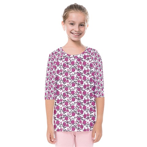 Roses Pattern Kids  Quarter Sleeve Raglan Tee by Valentinaart