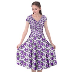 Roses Pattern Cap Sleeve Wrap Front Dress