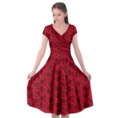 Roses Pattern Cap Sleeve Wrap Front Dress