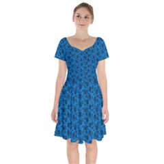 Roses Pattern Short Sleeve Bardot Dress