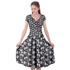 Roses Pattern Cap Sleeve Wrap Front Dress