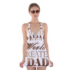 World s Greatest Dad Gold Look Text Elegant Typography Halter Swimsuit Dress by yoursparklingshop