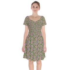 Roses Pattern Short Sleeve Bardot Dress