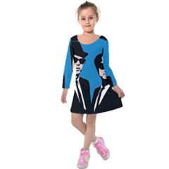 Blues Brothers  Kids  Long Sleeve Velvet Dress by Valentinaart