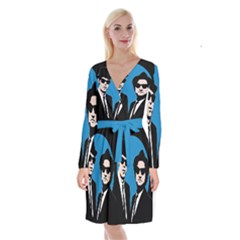 Blues Brothers  Long Sleeve Velvet Front Wrap Dress by Valentinaart