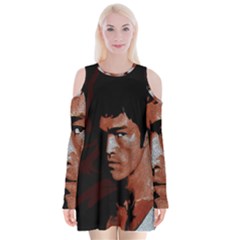 Bruce Lee Velvet Long Sleeve Shoulder Cutout Dress by Valentinaart