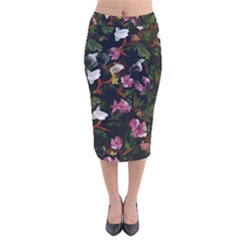 Tropical Pattern Velvet Midi Pencil Skirt by Valentinaart