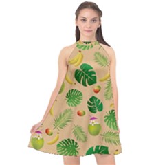 Tropical Pattern Halter Neckline Chiffon Dress  by Valentinaart