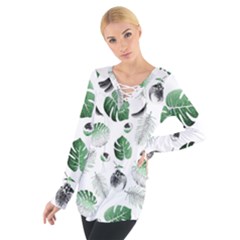 Tropical Pattern Women s Tie Up Tee by Valentinaart