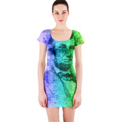 Abraham Lincoln Portrait Rainbow Colors Typography Short Sleeve Bodycon Dress by yoursparklingshop