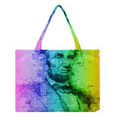 Abraham Lincoln Portrait Rainbow Colors Typography Medium Tote Bag by yoursparklingshop