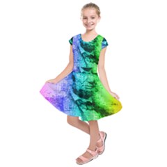 Abraham Lincoln Portrait Rainbow Colors Typography Kids  Short Sleeve Dress by yoursparklingshop