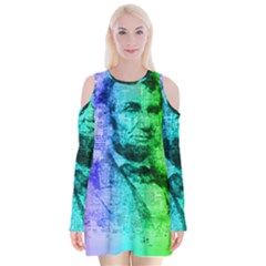 Abraham Lincoln Portrait Rainbow Colors Typography Velvet Long Sleeve Shoulder Cutout Dress by yoursparklingshop