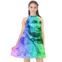 Abraham Lincoln Portrait Rainbow Colors Typography Halter Neckline Chiffon Dress  by yoursparklingshop