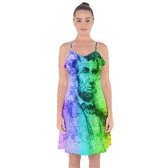 Abraham Lincoln Portrait Rainbow Colors Typography Ruffle Detail Chiffon Dress by yoursparklingshop