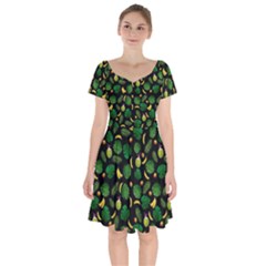 Tropical Pattern Short Sleeve Bardot Dress